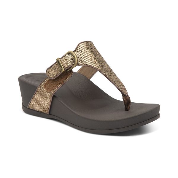 Aetrex Women's Kate WaterFriendly Summer With Arch Support Wedge Sandals - Bronze | USA PODPVDJ